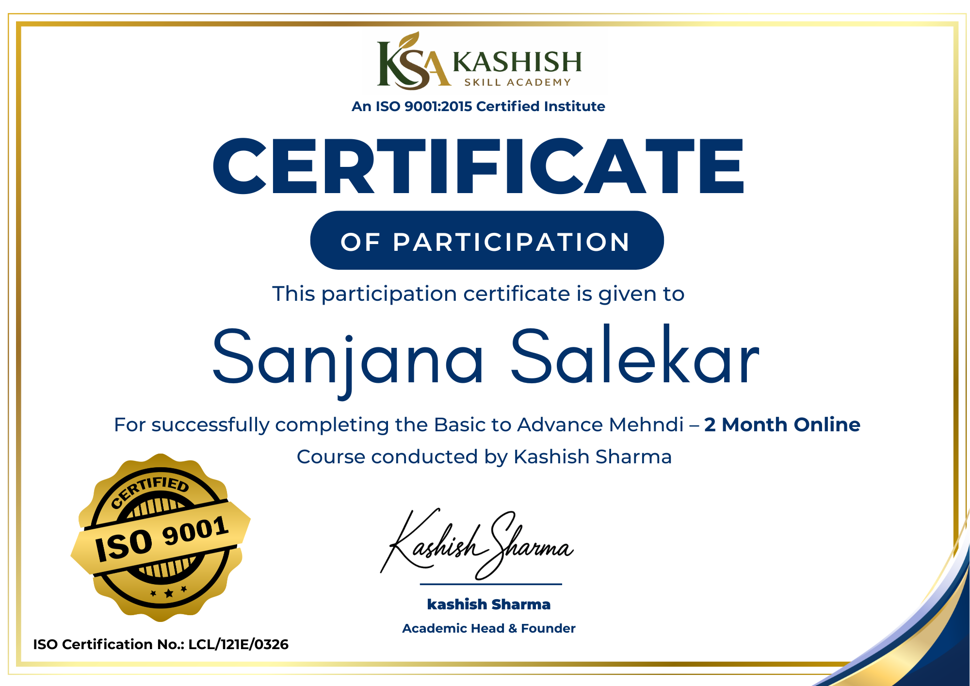 ISO certificate sample